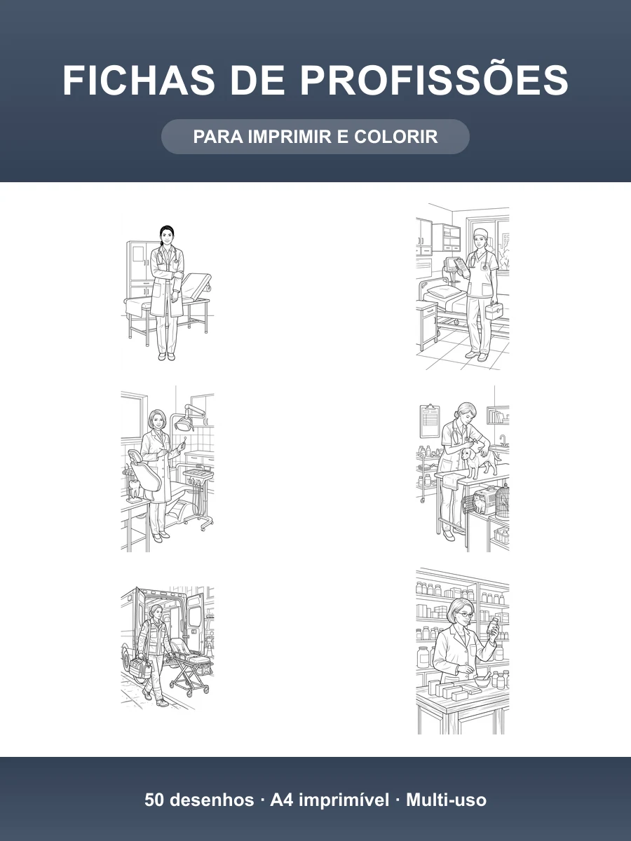 Fichas de Profissões · 50 Desenhos para Colorir e Imprimir
